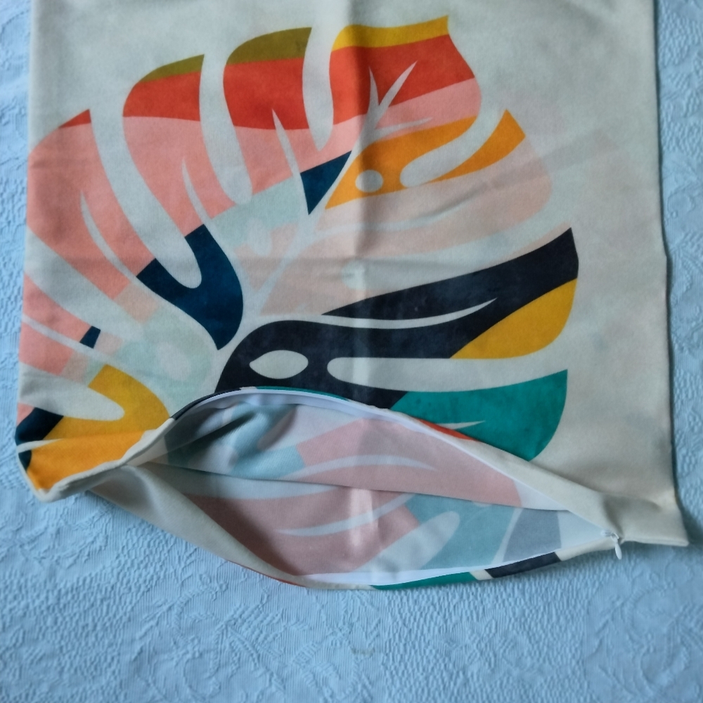 Pair Of Monstera Leaf Colorful Vibrant Mid Century Modern Square Pillow Case - Picture 3 of 7